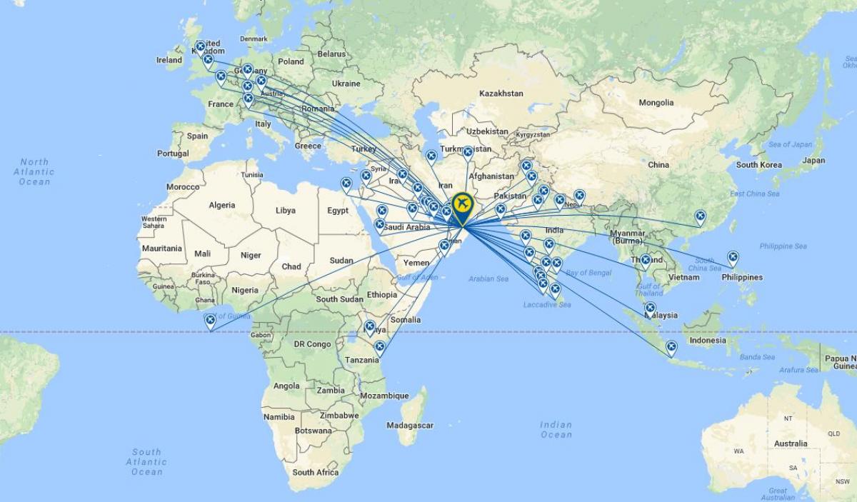 Oman air letalske poti zemljevid