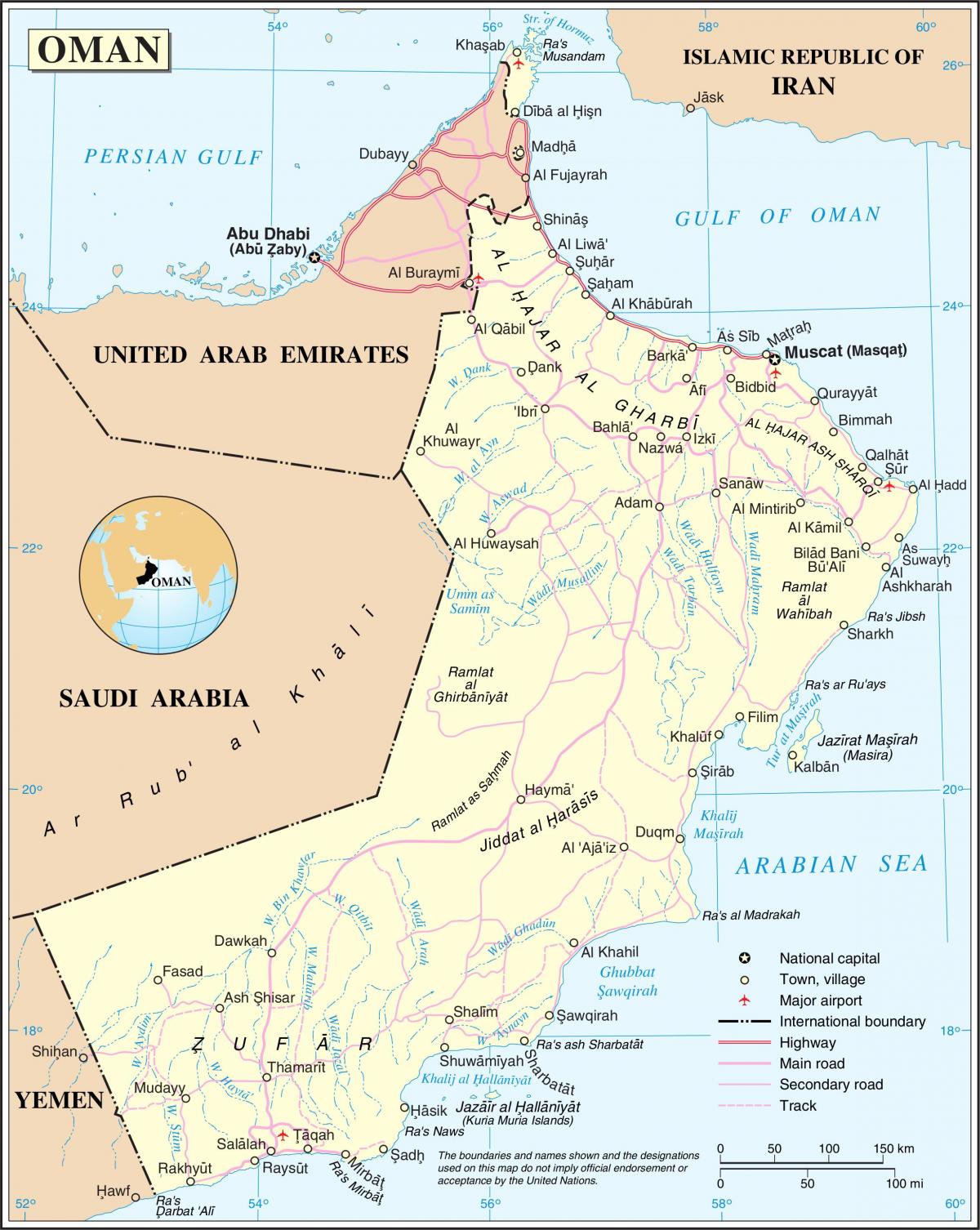 Oman ceste zemljevid