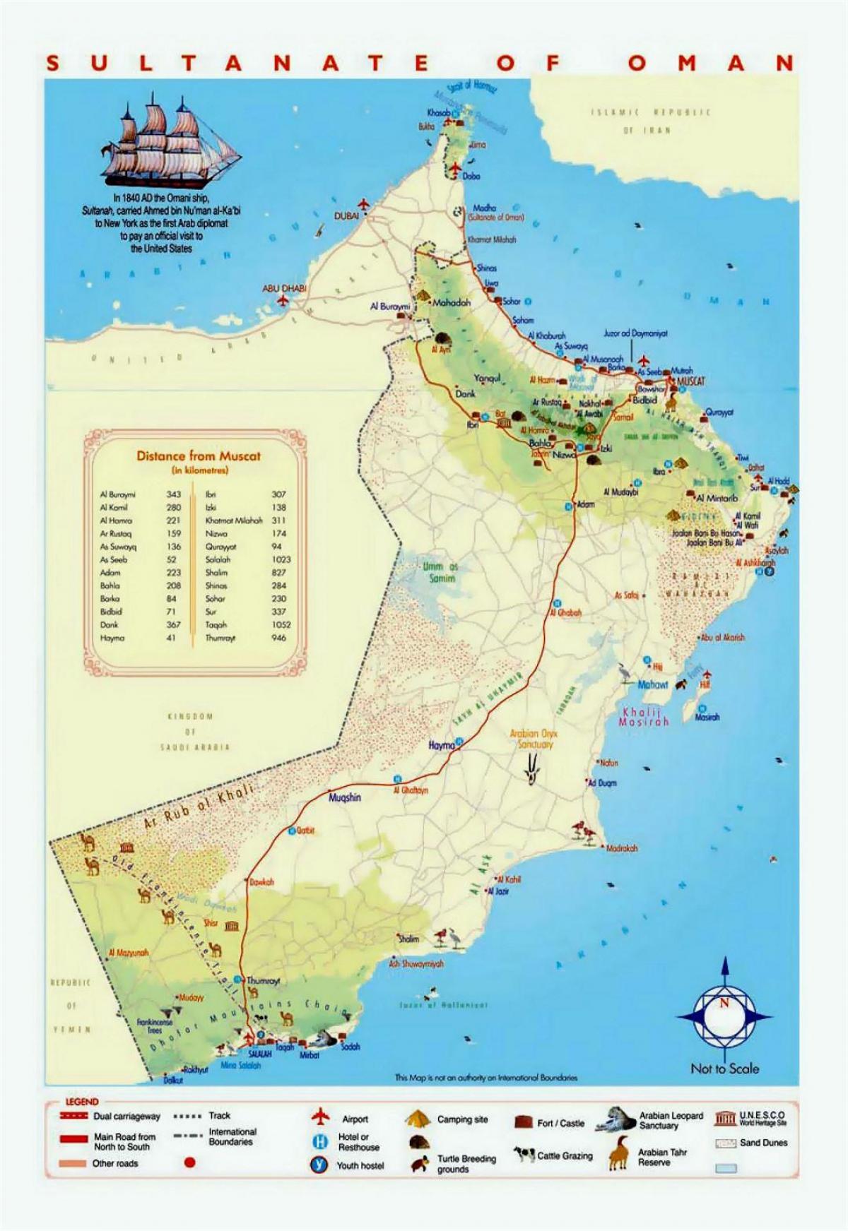 Oman turističnih krajih, zemljevidu
